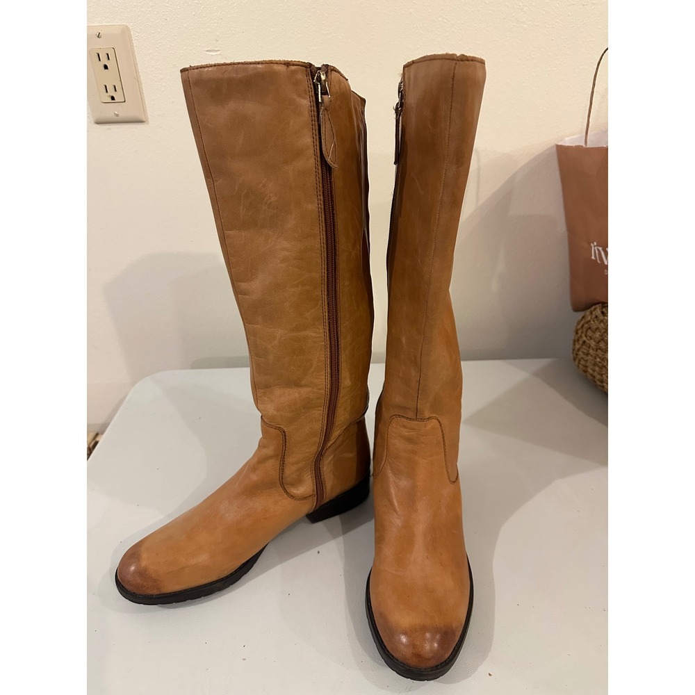 Franco Sarto L-Trooper Tan Leather Knee High Riding Boots Womens 9.5M